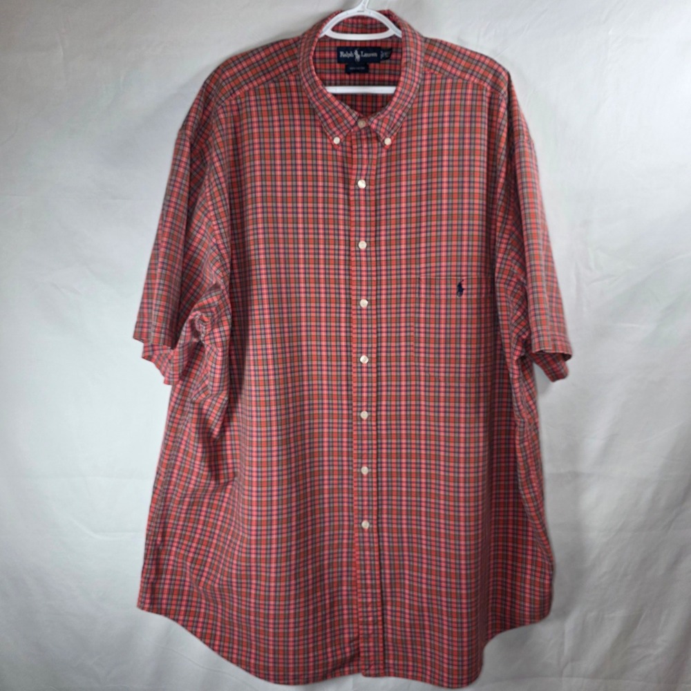 Ralph Lauren Plaid Short Sleeve Button Down Shirt Red | Mens 3XLT